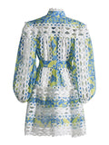 Bohemian 2025 Summer New Neck Lantern Sleeves With Hollow Print Dress Woman