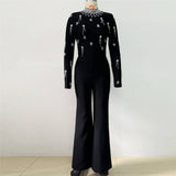 And Winter New High-Waisted Jump Trousers Heavy Industry Nails And Diamond Temperament Bandage Wide Leg Pants