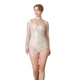 Thin Mesh Shading Lint Long Sleeves With High-Waisted Solid Color Temperament Slim Bandid Dress