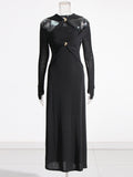 Mengchen's Same Temperament Style Dress 2025 New Hollow Metal Button Solid-Colored Dress Woman
