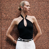 Women's Sleeveless Backs Piercing Hanging Neck Strapt Tight Vest Tops DJPT