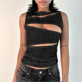 Summer 2025 New Women's Clothing Hottie Sexy Hollow Imitation Cowboy Vest Top Girl DJPT