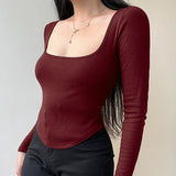 Knitted With A Short Long-Sleeved Top 2025 Summer New Women's Casual Bottoming Shirt DJPT