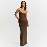 Women's Removable Shoulder Strap Kinned Mesh Dress DJPT