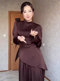 Spring Solid Color To Collect Thin Waist Thin Exotic Style Long Sleeve Long Strapped Dress Woman