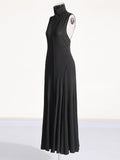 Simple 2025 Spring New Collar Sleeveless Back Design Long-Folded Solid Color Dress Woman