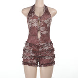 Summer New Panties Sexy Hollow Hanging Neck Jumpsuits In Wooden Ears DJPT