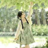 Design Bamboo Chinese Style Improvement Chinese Elements Women's Coat Sling Skirt Set 9288