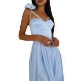 High-End Dress French Dress Sexy Hollow Sling Skirt Three-Dimensional Flower Long Dress