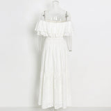 Temperamental Style Style Design Feeling Super Long Dress Summer New Double Lotus Leaf One-Word Collar Hollow Dress