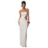 Women's Solid Color Sleeveless Bare Lace Lace Lace Repair Dress DJPT