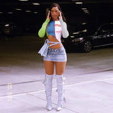 Autumn 2025 New Street Casual Colling Color Print Slanted Strewed Long Sleeve Blouse DJPT