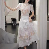 Summer Collar Shrugged Long-Sleeved Lace Blouse In The Long-Sleeved Half-Dress Set Lace Dress 898