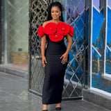 Sexy Shoulder Banded Skirt Fashion Three-Dimensional Big Flower Temperament Dress Dress Dress Dress