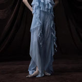 Lotus Side Of The Bra Hanging Neck To Silk Top Design Stitching Long Dress Two Sets Of 2024 New