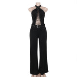 Autumn 2025 New Women's Clothing Temperament Repair Chicken Eye Strapped Sexy Jumpsuit DJPT