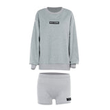 Round Collar Long Sleeves Loose Edgy Women High-Waist Print Tight Shorts Fashion Casual Babes Set DJPT