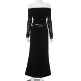 Women's Clothing 2024 Summer Word Shoulder Long Sleeves And Waist Spliced Dress DJPT