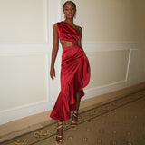 Autumn 2025 New Long Dress Famous Style Temperament Sexy Slant Shoulder Vest Dress Dress DJPT