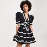 Temperament Elegant Famous Style Dress 2025 Spring New V-Neck Stripe To Receive Waist Tie Dress Woman