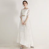 Dress 2025 New White Fashion Long Slim Slim Elegant Banquet Host Fashion Dress