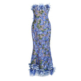 Retro Court Style Thoracic Dress 2025 Summer New Flower Embroidery Mesh Splicing Bag-Groom Dress Woman