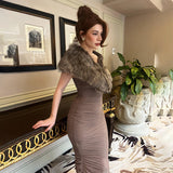 Autumn 2025 New Temperament Body-Body-Slender Shoulder-To-Heart Shawl Dress Woman DJPT