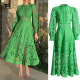 Temperament Elegant Lace Dress 2025 Summer New Bubble Sleeve Long Sleeve Embroidered Dress Woman