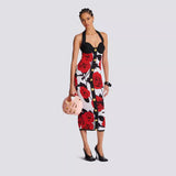 New Small Fragrant Rose Jabreeze Knitted Banda Skirt Sexy Hanging Neck Gold Buckle Elastic Dress