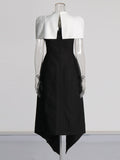 Elegance Elegance Wind 2025 Summer New Black And White Colliderable Cloaked Fork Dress Woman