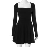 Women's Wear Long Sleeves To Close The Waist Lotus Leaves Side Simple Elegant Dress DJPT