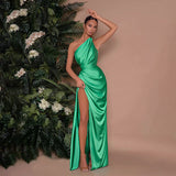 Single-Shoulder-Singed-Faced Sexy Open Fork Dress Dress New Temperament Dress Woman DJPT