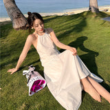 Woven-Back White Dress Design Small Thin Sexy Sanya Seaside Beach Dress Girl