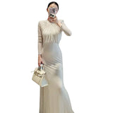 Autumn New Famous French Heavy Industry Hot Sleeve Long Sleeve White Top High Waist Thin Women's Half-Dress Suit
