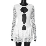 Women's Summer New Characters Empty Lace Long-Sleeved Leaf-Flaved Bracelet Dress DJPT