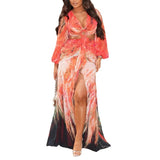 Women's Autumn Lantern Sleeve Dress High Waist Open Fork Long Dress