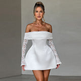Autumn 2025 New Ass Skirt Small Fragrant Temperament Sexy Shoulder Lace Dress DJPT