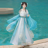Design Blue Water Han Suit Women Dunhuang Western Wind Coat Slings Half Skirt Set 9061