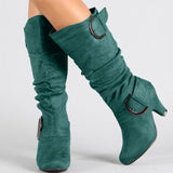 Velvet Spring And Autumn Women's Boots Belt Buckle High Barrel Knight Boots Coarse Heel Shoes Wish High Quality Shoes