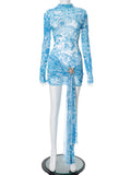 Women's Long-Sleeved Color Print Tight-Up With A Small Dress With A Short Dress DJPT