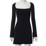 Women's Autumn New Square Sleeves Cuffed With Open-Prong French Dress DJPT