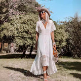 Women's V-Neck Long Short-Sleeved Fashion To Dress Irregular Fishtail Dress DJPT