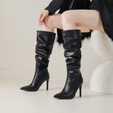 Pointed Folded High-Heeled Boots Women Autumn And Winter Fine And High Heap Boots Long Boots Women's Boots High Quality Shoes