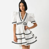 Temperament Elegant Famous Style Dress 2025 Spring New V-Neck Stripe To Receive Waist Tie Dress Woman