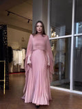 Autumn New Pink Folding Temperament Waist Long-Sleeved Dress Suit Woman