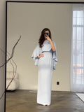New Solid-Colored Set Of Fassing Bat Shawl Temperament Waist Long-Sleeved Dress