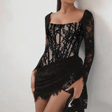 Autumn 2025 New Famous Style Temperament Sexy Lace Shens Waist With Long Sleeve Dress Woman DJPT