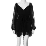 New Women's Solid Color Chiffin Cross-Sleeve Dress DJPT