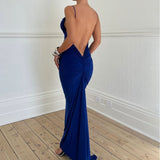 Sexy Fashion Showback Solid-Color Banquet Body-Body-Back-Up-Slinged Sling Dress