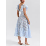 Women's New Deep V Lace Hollow Dress HZ0628